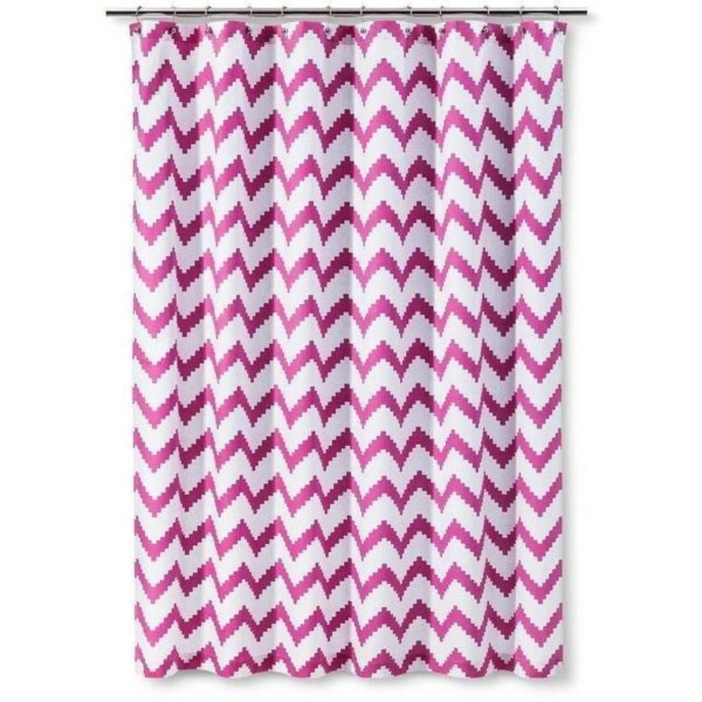 Classic Chevron Shower Curtain Pink/White Cotton